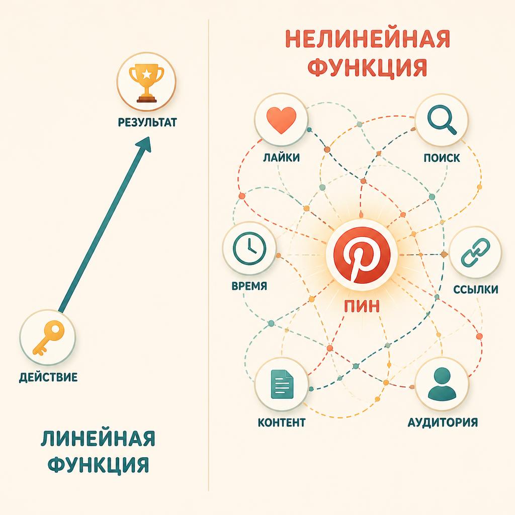 Схема: нелинейная система с множеством взаимозависимых факторов